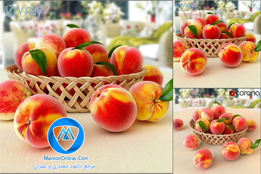 دانلود آبجکت سبد میوه هلو با کیفیت عالی  3DMAX